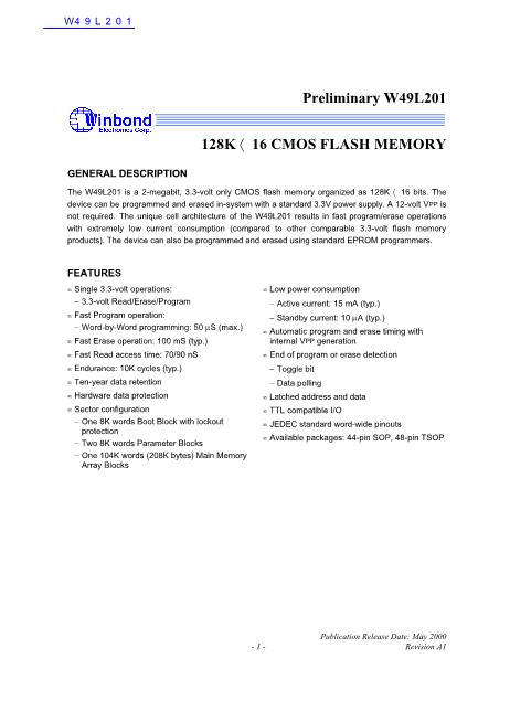 W49L201數(shù)據(jù)手冊(cè)封面