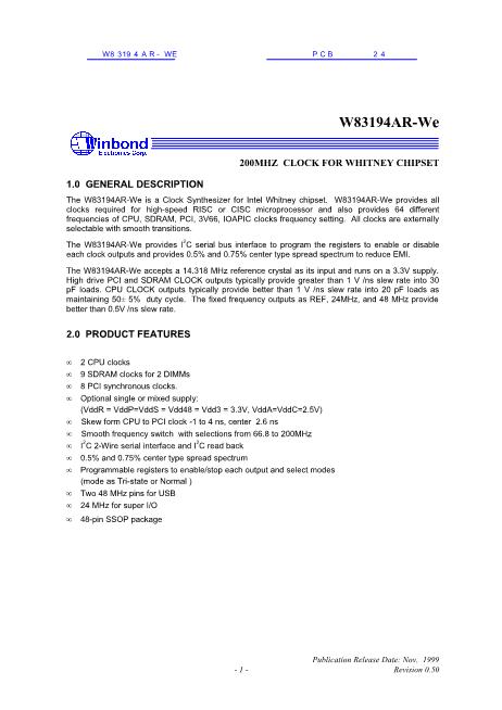 W83194AR-WE數(shù)據(jù)手冊(cè)封面