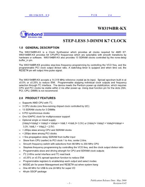 W83194BR-KX數(shù)據(jù)手冊封面