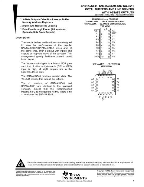 SN74ALS540-1DWE4數(shù)據(jù)手冊封面