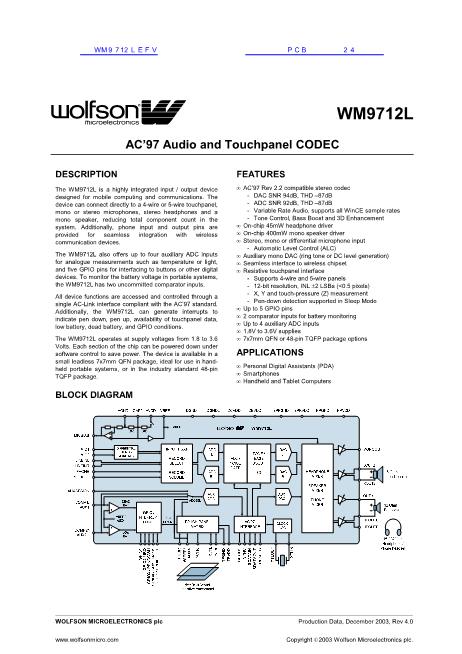 WM9712L数据手册封面