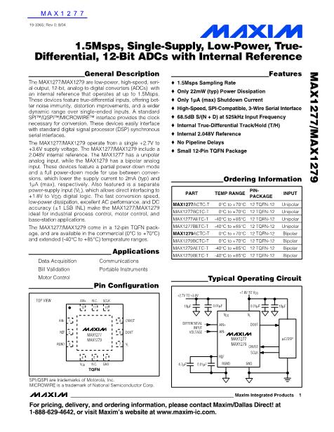 MAX1277數(shù)據(jù)手冊封面