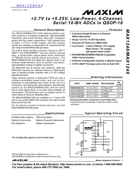 MAX125BCAX數(shù)據(jù)手冊(cè)封面