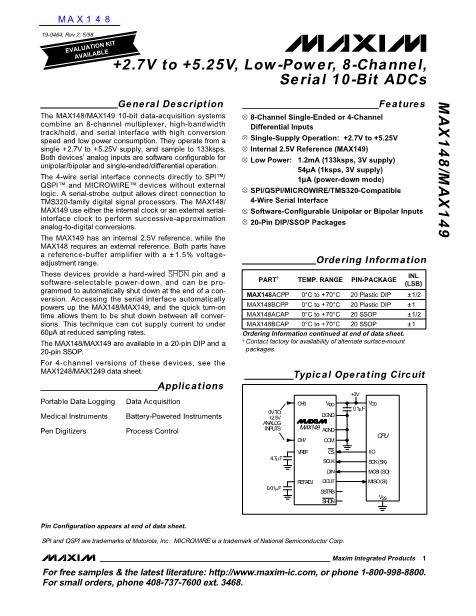 MAX148數(shù)據(jù)手冊封面