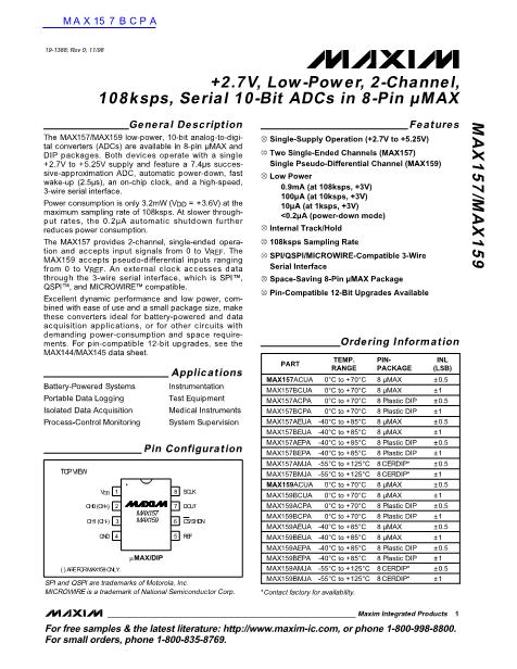 MAX157BCPA數(shù)據(jù)手冊封面