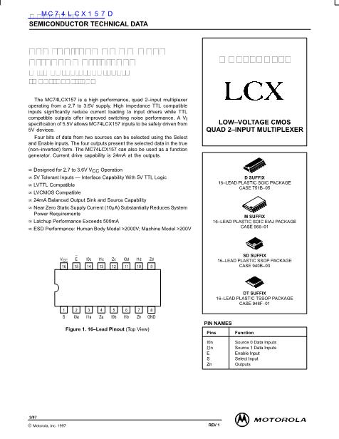 MC74LCX157D数据手册封面