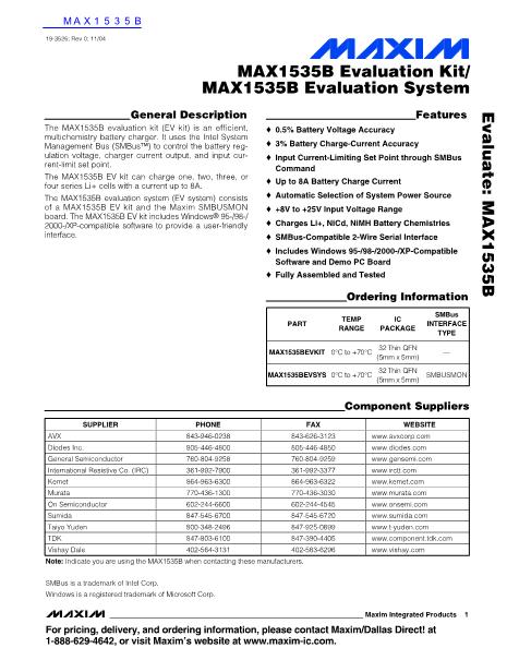 MAX1535B數(shù)據(jù)手冊封面