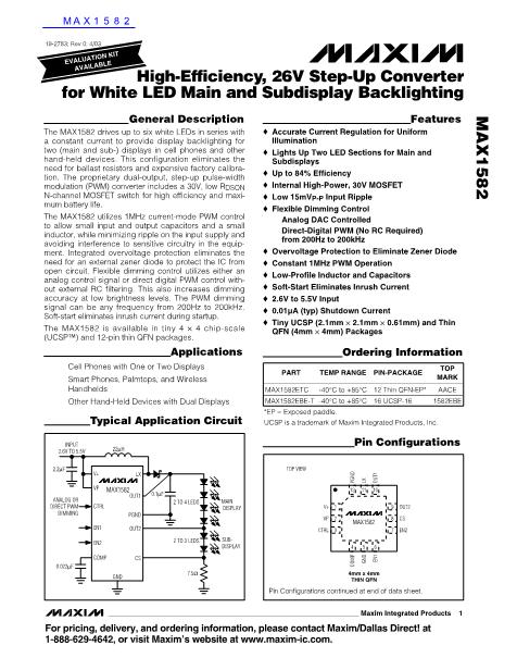 MAX1582數(shù)據(jù)手冊封面