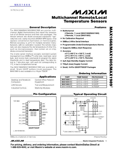 MAX1668數(shù)據(jù)手冊封面