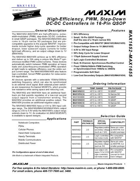MAX1652數據手冊封面