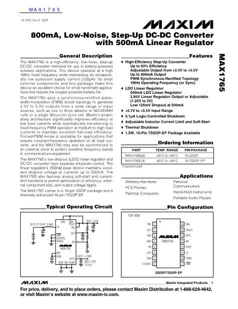 MAX1765數(shù)據(jù)手冊封面