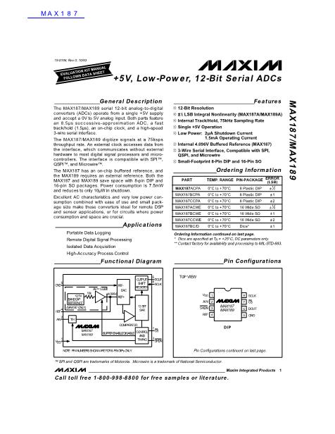 MAX187数据手册封面