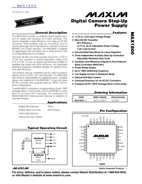 MAX1800數(shù)據(jù)手冊封面