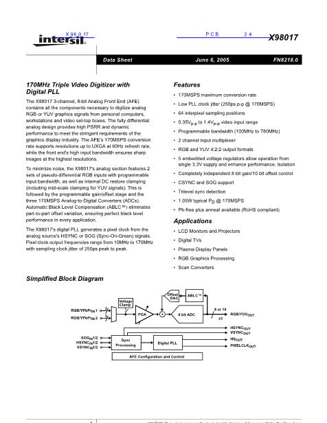 X98017數(shù)據(jù)手冊(cè)封面