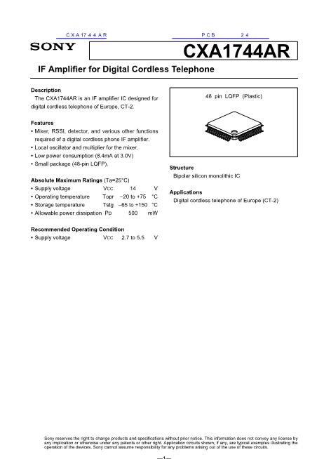 CXA1744AR數(shù)據(jù)手冊封面