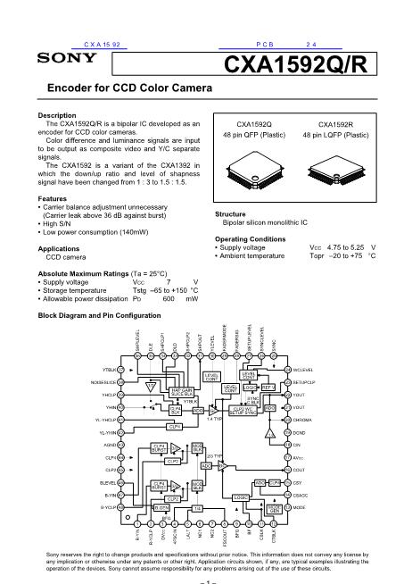 CXA1592數(shù)據(jù)手冊封面