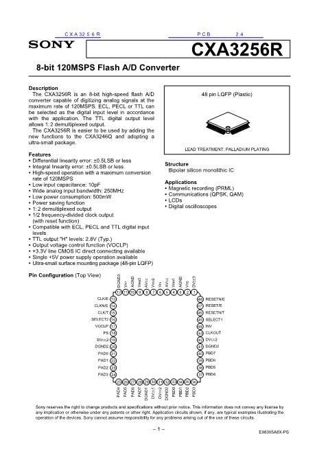 CXA3256R數(shù)據(jù)手冊(cè)封面