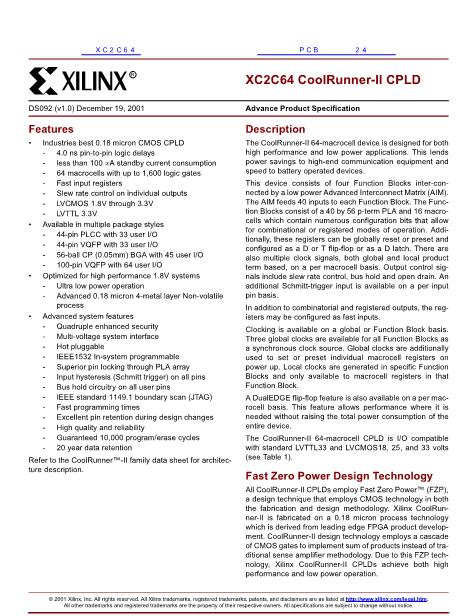 XC2C64數據手冊封面