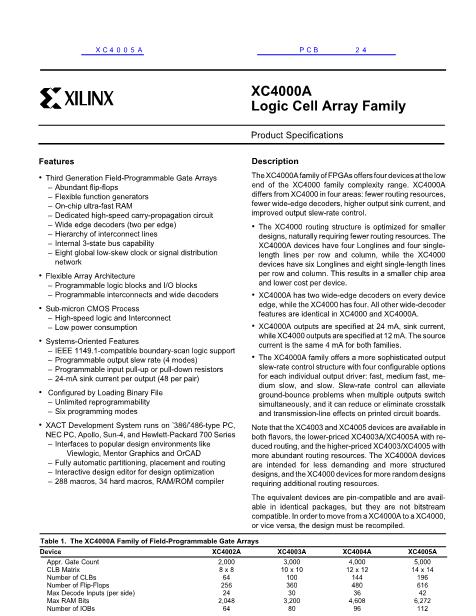 XC4005A数据手册封面
