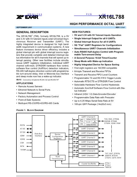 XR16L788數(shù)據(jù)手冊封面