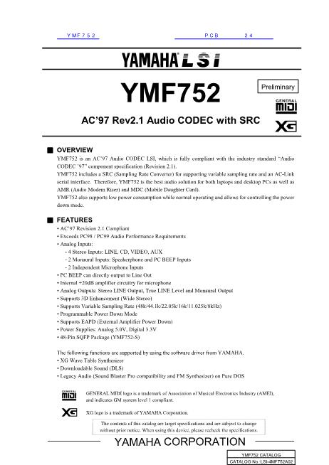 YMF752数据手册封面