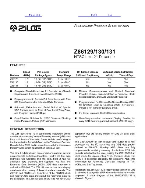 Z86129数据手册封面