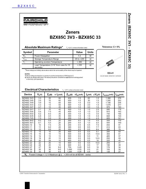 BZX85C数据手册封面