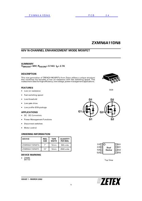 ZXMN6A11DN8数据手册封面