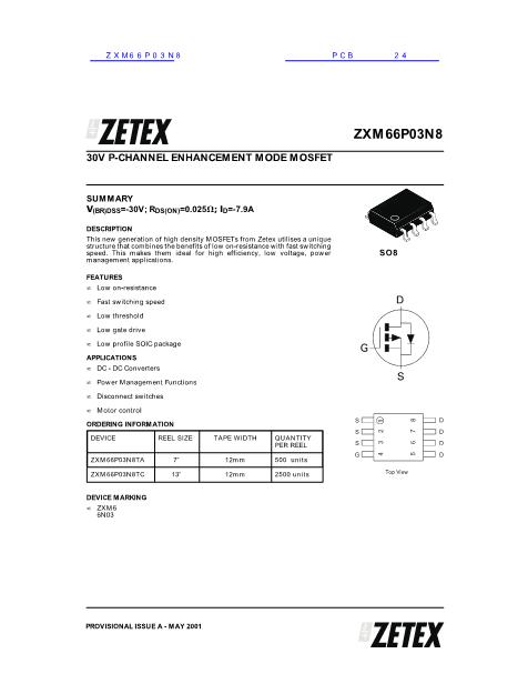 ZXM66P03N8数据手册封面
