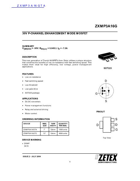 ZXMP3A16GTA数据手册封面