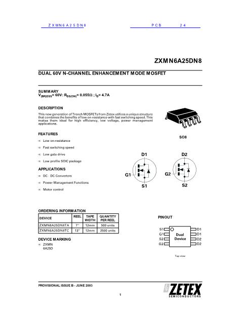 ZXMN6A25DN8数据手册封面