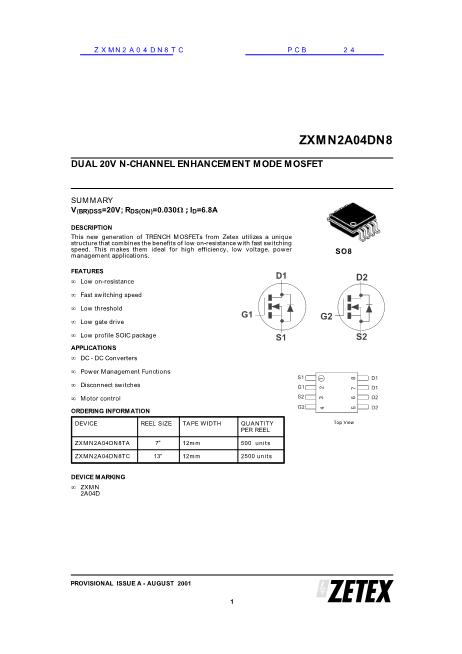 ZXMN2A04DN8数据手册封面