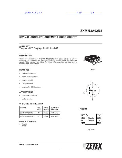 ZXMN3A02N8数据手册封面
