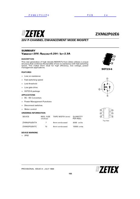 ZXM62P02E6数据手册封面