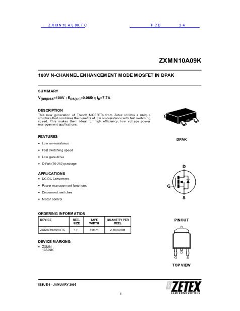 ZXMN10A09K数据手册封面