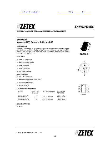 ZXM62N02E6数据手册封面