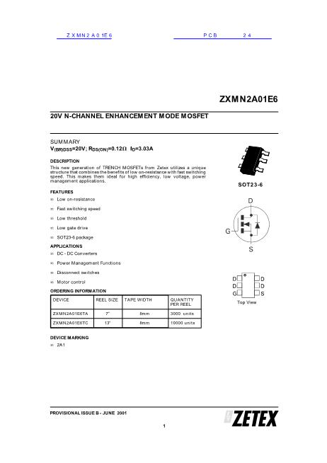 ZXMN2A01E6数据手册封面