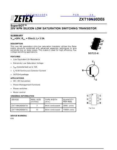 ZXT10N20DE6数据手册封面