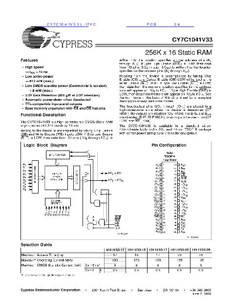 CY7C1041V33L-17VC数据手册封面