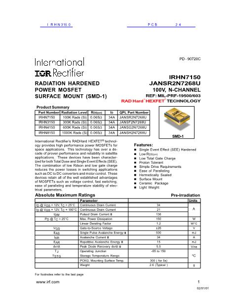 IRHN3150數(shù)據(jù)手冊封面