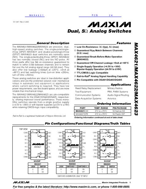 MAX4621数据手册封面