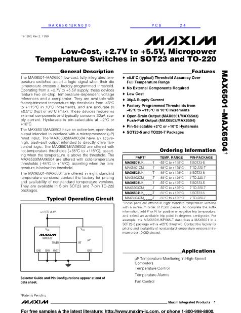 MAX6501UKN000數(shù)據(jù)手冊封面