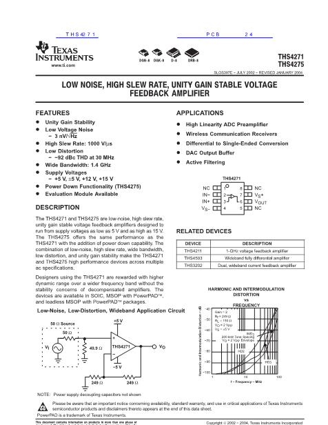 THS4271數(shù)據(jù)手冊(cè)封面