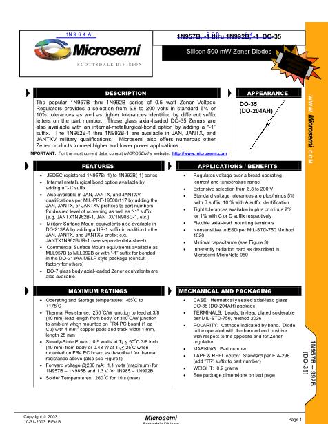 1N964A數(shù)據(jù)手冊封面