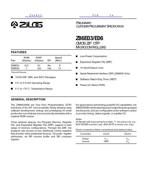Z86E03数据手册封面