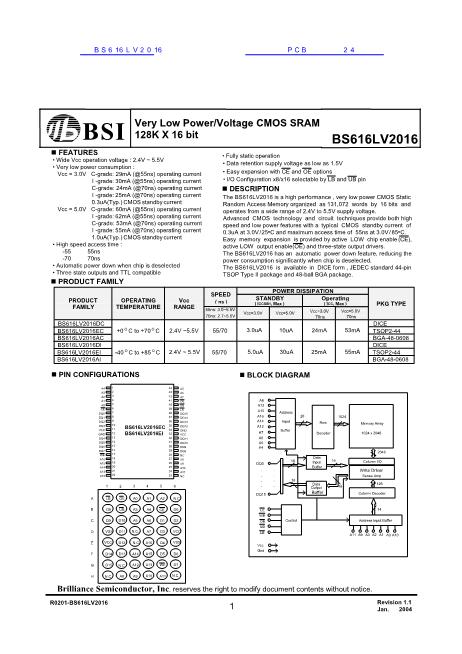 BS616LV2016數(shù)據(jù)手冊(cè)封面