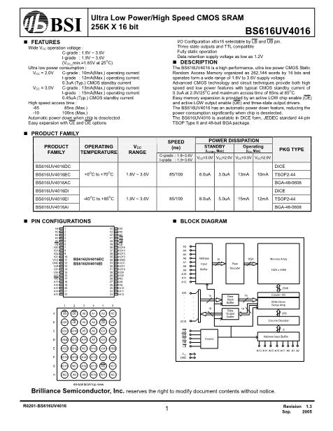 BS616UV4016數(shù)據(jù)手冊(cè)封面