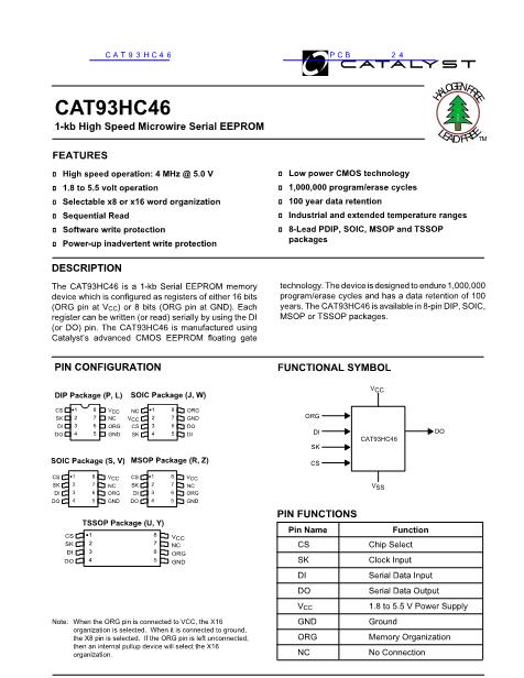 CAT93HC46数据手册封面