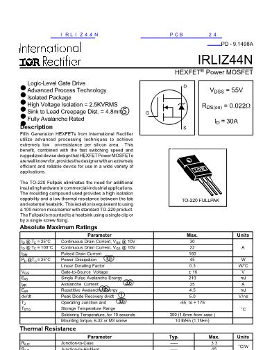 IRLIZ44N数据手册封面