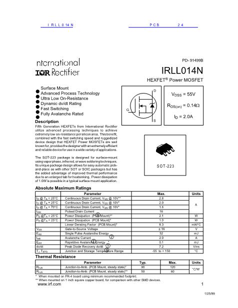 IRLL014N数据手册封面